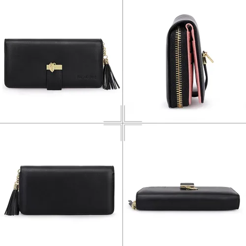 Vista 3 de Carteras RFID para mujer con múltiples ranuras para tarjetas y compartimento para celular, billetera para mujer, Negro, Classic