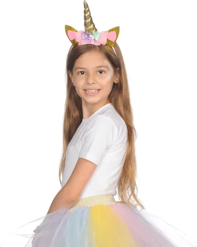 Vista 4 de Funcredible Diadema de unicornio con purpurina gruesa, diadema de cuerno de unicornio y purpurina gruesa, accesorios de disfraz de pony pequeño
