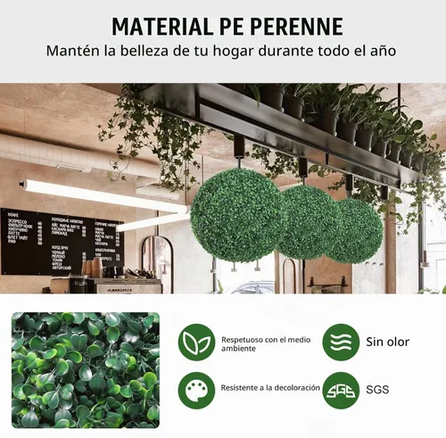 Vista 4 de VEVOR 2 bolas artificiales de 16 pulgadas, bolas de boj de imitación de 4 capas, bolas decorativas de plantas sintéticas verdes para todo el año