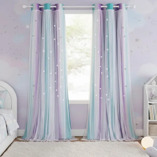 Vista 50 de NICETOWN Cortinas para Dormitorio de Niñas Infantiles con Estrellas Caladas Ventana 2 Capas Cortina 63 Pulgadas de Longitud Oscurecimiento