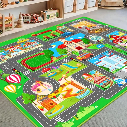 Vista 7 de Tapete de juego de automóvil para niños, alfombra para sala de juegos, alfombra de tráfico de ciudad, alfombra de juego para piso, alfombra de juego