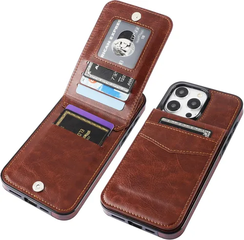 Vista 28 de KIHUWEY Compatible con iPhone 15 Pro Max Funda Billetera con Soporte para Tarjeta de Crédito, Tapa de Cuero Premium con Cierre Magnético y Soporte