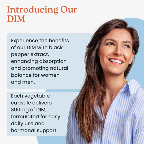 Vista 3 de NewLife Naturals Suplemento DIM de 300 mg, mujeres y hombres, acné hormonal y equilibrio, estrógeno, apoyo para la menopausia - Suministro para 120