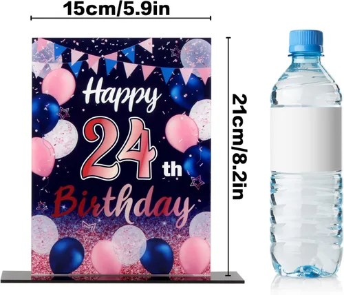 Vista 87 de LINGTEER Decoraciones de feliz cumpleaños número 11, 2 piezas de soporte de acrílico con impresión de pie rosa y azul, tablero de telón de fondo