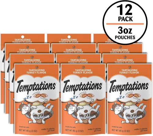 Vista 2 de Temptations Golosinas para gatos, golosinas clásicas crujientes y suaves para gatos, sabor tentador a pavo, bolsa de 3 onzas (paquete de 12)