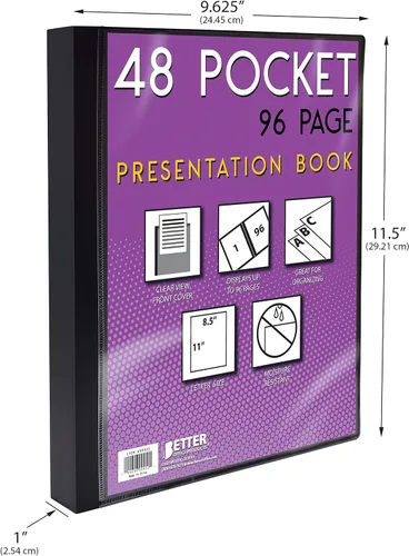 Vista 7 de Better Office Products Libro de presentación encuadernado con 48 bolsillos, con cubierta frontal transparente, 96 páginas protectoras de hojas