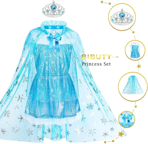 Vista 3 de Ropa de princesa para niñas pequeñas, juego de simulación de BIBUTY y disfraz, conjunto de disfraz de princesa con vestidos de princesa, capa