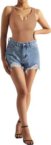Vista 11 de SUUKSESS Body sin costuras acanalado con cuello de muesca para mujer