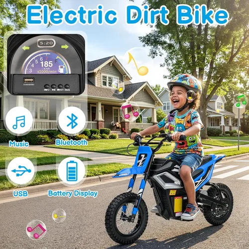 Vista 6 de Winado 24V Kids Electric Dirt Bike, Electric Motorcycle Mini Bike, Blue Azul