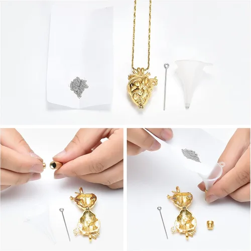 Vista 4 de Imrsanl Collar con colgante de joyería de cremación para cenizas – Collar anatómico de urna de corazón para cenizas – Medallones conmemorativos