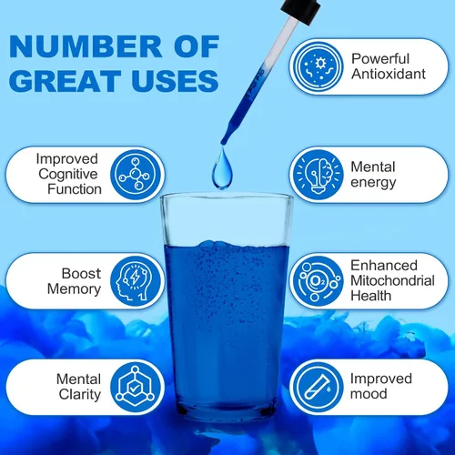 Vista 2 de 1% azul de metileno, 8.5 fl oz (8.4 oz), grado farmacéutico ultrapuro, 99.99% puro (USP), probado por terceros, sin formaldehído, soporta memoria