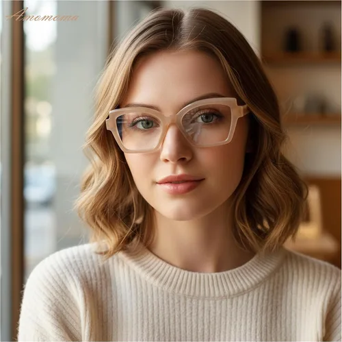 Vista 2 de AMOMOMA Paquete de 2 lentes de lectura modernos con diseño de ojo de gato para mujeres y hombres, elegantes lentes cuadrados con bloqueo de luz azul