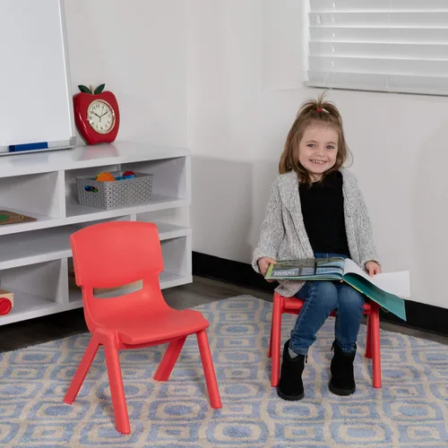 Vista 18 de Flash Furniture - Silla escolar apilable de plástico azul con altura de asiento de 10 1/2 pulgadas Construcción duradera, uso comercial