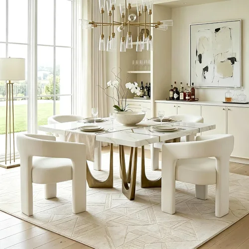 Vista 18 de Modernas sillas de comedor, silla de sherpa tapizada de terciopelo con respaldo, silla de tocador Boucle ensamblada cómoda para cocina, comedor