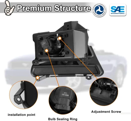 Vista 6 de Nixon Offroad - Juego de luces antiniebla para Ford Mustang 2013 2014 con bombillas halógenas w/ Wiring Harness Kit + Universal Switch + Black