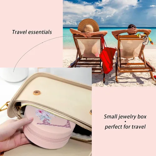 Vista 7 de Joyero de viaje portátil de viaje personalizado con flores rosas para collares, aretes, anillos, organizador de cajas de almacenamiento, accesorios