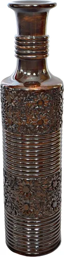 Vista 3 de Uniquewise Florero decorativo de madera de mango curvado a mano marrón con patrón texturizado único, 36 pulgadas
