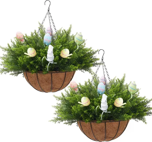 Vista 8 de Cesta colgante de Navidad artificial de 20 pulgadas, paquete de 2 2 cestas de flores de Navidad