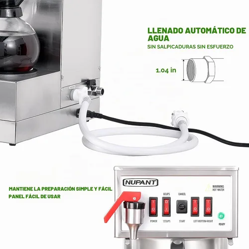 Vista 3 de NUPANT Cafetera Comercial de 12 Tazas, Cafetera Automática de Goteo con Relleno Automático y 3 Jarras de Vidrio, 3 Calentadores, Cafetera de Acero