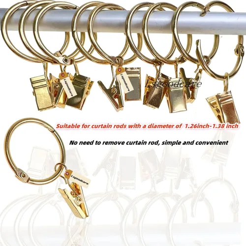 Vista 3 de Lsgoodcare 30 clips de cortina que se abren con anillos dorados de 2 pulgadas, clip decorativo de metal fuerte, anillos de clip abiertos a prueba