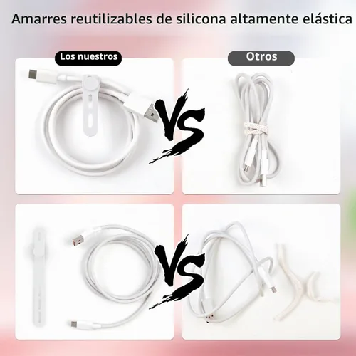 Vista 4 de Oligei 25 bridas de silicona para cables, reutilizables, de alta elasticidad para cables eléctricos, organizador de cables para auriculares