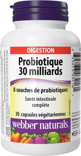 Vista 2 de Webber Naturals Probiótico 30 mil millones, 8 cepas probióticas, 30 cápsulas