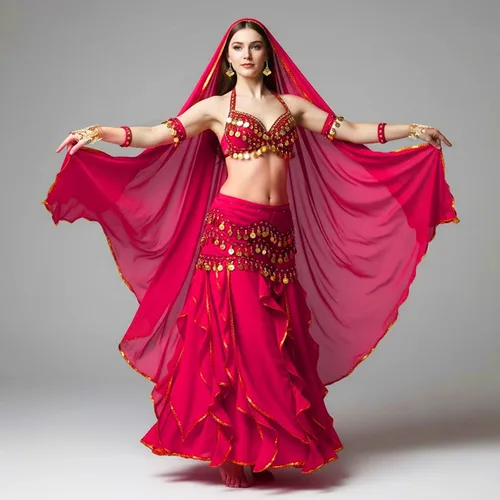 Vista 32 de Haysandy Conjunto de 8 piezas de danza del vientre para mujer, falda de danza del vientre, bufanda de cadera, 2 pulseras, aretes, pulsera de tobillo