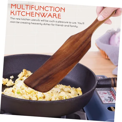 Vista 6 de Healeved Juego de espátulas de madera, espátula de madera para cocinar, utensilios de madera antiadherentes, espátula de teca ranurada, cucharas