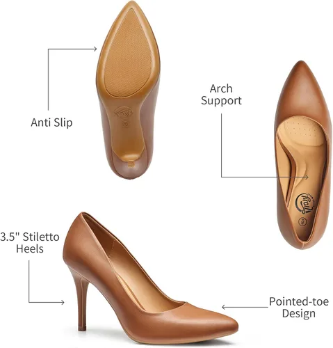 Vista 5 de Trary Zapatos de tacón alto para mujer, tacones negros, tacones dorados, color nude, rosa y rojo, tacones altos puntiagudos para mujer, tacones