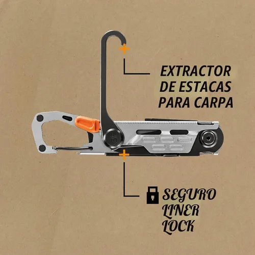 Vista 5 de Gerber Gear Stake Out Multiherramienta 11 en 1 - Hoja de borde liso de 2.2 pulgadas, extractor de estacas para tienda, transporte de mosquetón
