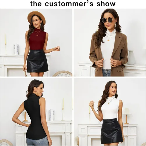 Vista 7 de WOWENY Camisetas de verano sin mangas para mujer, cuello alto, básicas, ajustadas, para negocios, casuales, sin mangas