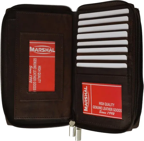 Vista 3 de MARSHAL Cartera organizadora de chequera de cuero genuino con cremallera alrededor de la cartera