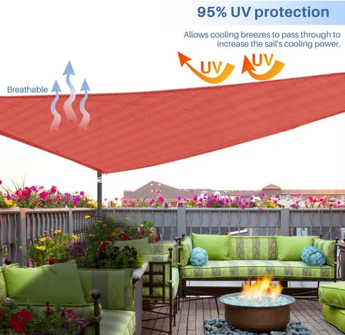 Vista 5 de E&K Toldo parasol tipo vela triangular de 10 x 10 x 14.1 pies, con bloqueo UV, para pérgola, patio, jardín, al aire libre (rojo)