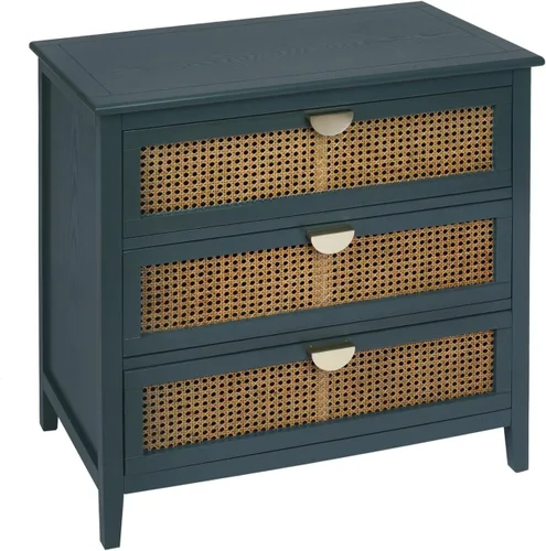 Vista 23 de ZeHuoGe Mesita de noche de ratán, mesa auxiliar con 2 cajones profundos, fusión moderna-rústica, gris, 22 pulgadas de ancho x 28.35 pulgadas de alto