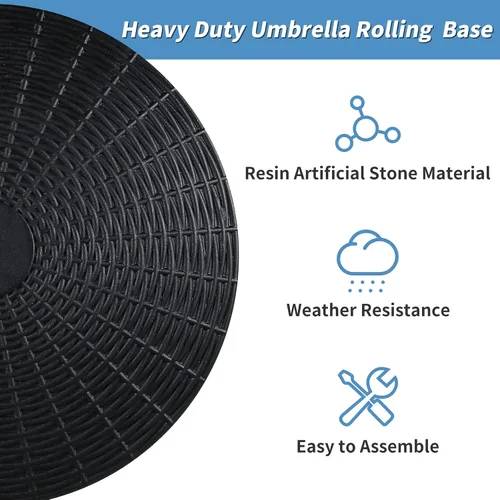 Vista 3 de Verano Garden - Base de sombrilla para patio con ruedas, base pesada, 52 libras, color negro