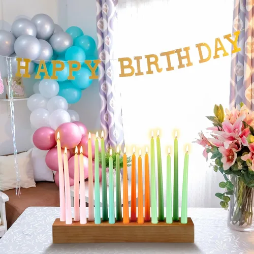 Vista 7 de Mumufy Portavelas de madera de 45,72 cm de largo para velas cónicas de cumpleaños, candelabros para centro de mesa de fiesta de cumpleaños
