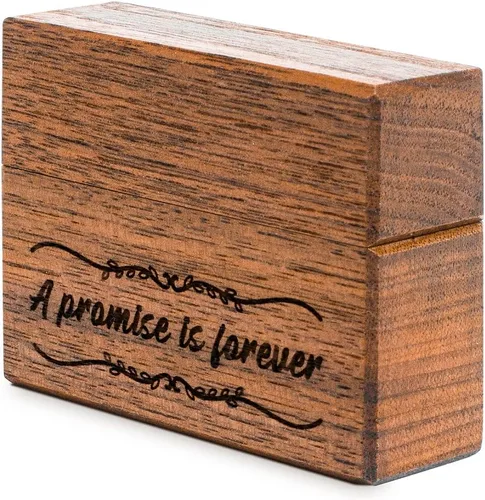 Vista 7 de Wislist Caja de anillos de compromiso de madera pequeña y delgada para propuesta, boda (A promesa is forever-A Pattern)