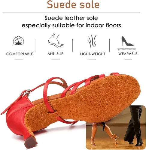 Vista 4 de VCIXXVCE Zapatos profesionales de baile latino para mujer, puntera abierta, salsa, práctica, danza, rendimiento