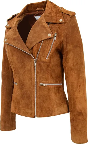 Vista 3 de Divergent Retail DR217 Hardrock Biker Chich - Chaqueta de piel para mujer, color marrón