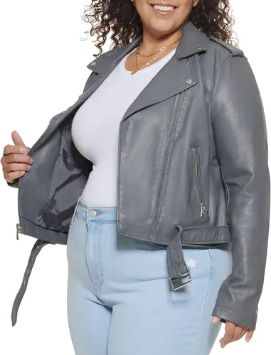 Vista 6 de Levi's Women's Faux Leather Belted Motorcycle Jacket (Standard & Plus Sizes)