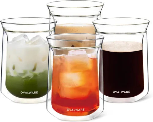 Vista 8 de ovalware Vaso de vidrio aislado de doble pared con un solo labio, juego de 2 (12 onzas / 11.8 fl oz), vidrio de borosilicato para café, té, whisky