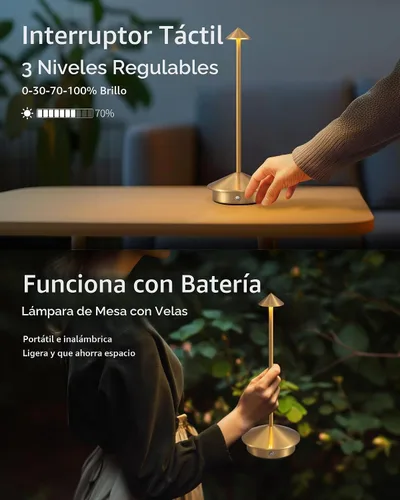 Vista 4 de Juego de 2 lámparas de mesa modernas inalámbricas, lámparas de escritorio LED portátiles, iluminación con batería recargable de 5000mAh