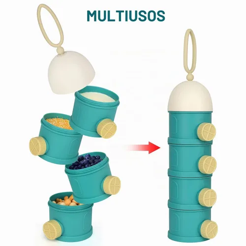 Vista 4 de Dispensador de fórmula Accmor para llevar, contenedor apilable de 4 capas para llevar, contenedor portátil antiderrame de leche en polvo