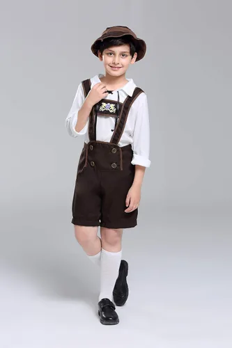 Vista 4 de yolsun Disfraz de Lederhosen para niños, juego de rol de Oktoberfest para niños, vestidos alemanes bávaros de Halloween