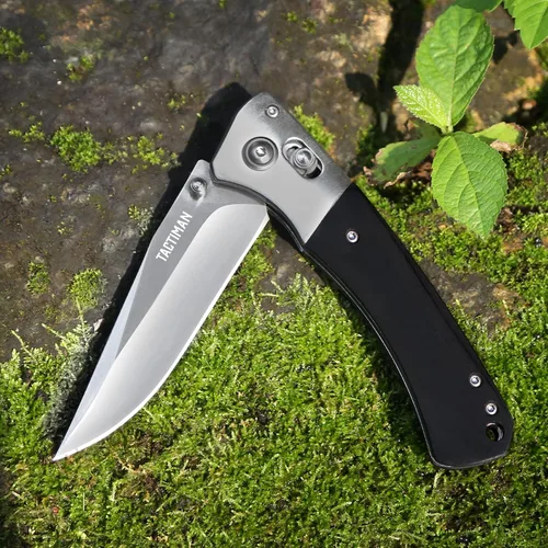 Vista 6 de Cuchillo plegable de bolsillo – EDC Tactical Gentleman's Survival Camping Knife – Hoja de acero inoxidable 8Cr13MoV, mango de madera, bloqueo