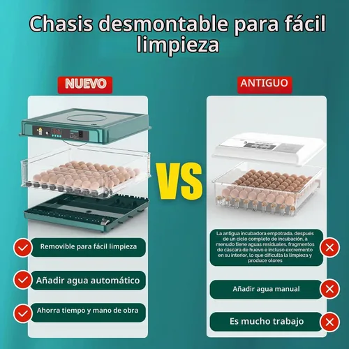 Vista 5 de Incubadora inteligente de aves de corral, 38 huevos, girador automático y control de temperatura para incubar huevos de pollo, codorniz, ave y pato