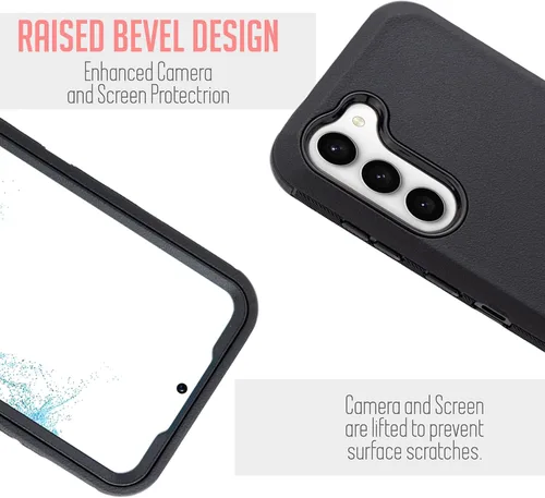 Vista 4 de Funda para teléfono Samsung Galaxy S23, protector de pantalla integrado, resistente a prueba de golpes, funda protectora con clip para cinturón (BK)