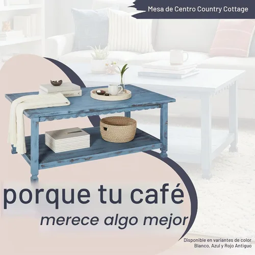 Vista 4 de Mesa de centro rectangular rústica, 42 pulgadas de ancho x 24 pulgadas de profundidad x 18 pulgadas de alto, sala de estar azul antiguo, con (1) 36