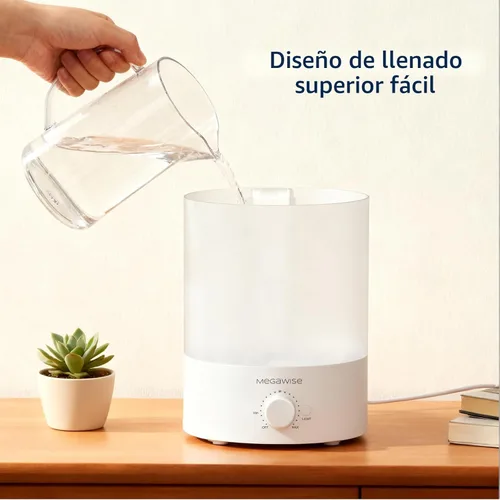 Vista 2 de MegaWise Humidificadores de niebla fría de recarga superior saludable para dormitorio, vaporizador de aire ultrasónico de 24 dB con filtro de agua
