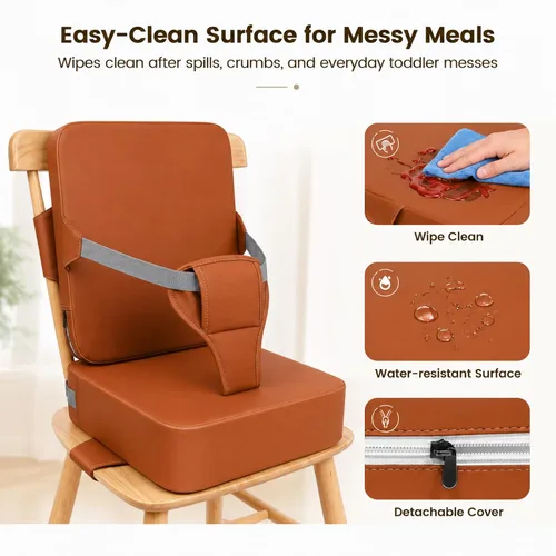 Vista 5 de Booster Seat for Kitchen Chair, Upgrade Toddler Booster Seat for Table Brown-PU